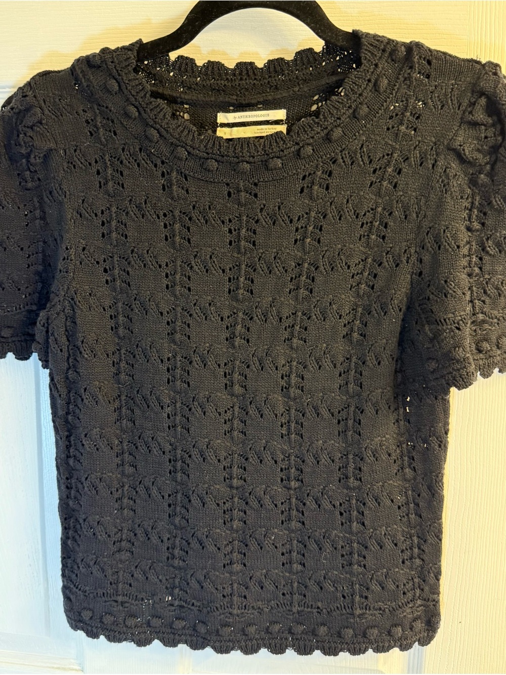 Anthropologie Black Short-Sleeve Crochet Top